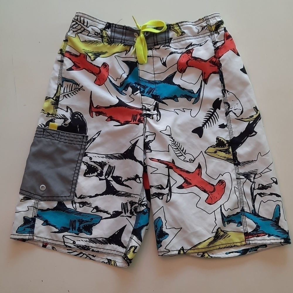 Old Navy large 10 12 shark print swim boardshorts
